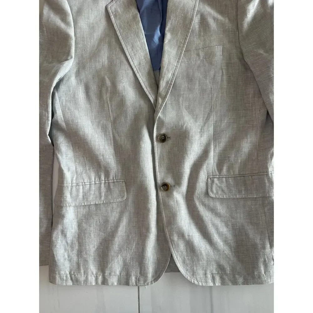 21 Men Linen Blend Blazer Mens Medium Beige 2 Button Casual Sport Coat M
